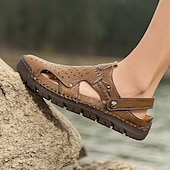economico sandali da esterno-sandali da uomo - finitura in similpelle traforata, alla moda, per passeggiate informali e incontri del fine settimana