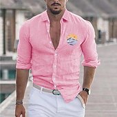 economico Vacanza-Per uomo Camicia Camicia in lino e cotone Camicia in cotone bianco Maglietta informale Solari Informale Giornaliero Nero Bianco Rosa Grigio Manica lunga Collo ripiegabile Estate Abbigliamento