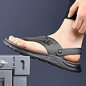 cheap Vacation Sandals-Men&#039;s Leather Sandals Slippers &amp; Flip-Flops Retro Walking Casual Daily Vacation Beach Comfortable Slip-on Shoes Yellow Gray