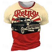 levne Vtipná trička pro muže-Pánské Auto Tričko Krátký rukáv tričko 3D tisk Tričkový Košile prázdniny Retro 50. léta Párty ulice Rubínově červená Khaki Léto Jaro Oblečení S M L XL XXL XXXL