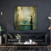 abordables Peintures portraits-Peinture à l'huile faite à la main sur toile, décoration murale, figure de femme rétro, paysage abstrait doré pour la décoration intérieure, peinture roulée sans cadre, non étirée