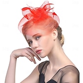 billige Coiffer-fascinators Hatter Hodeplagg organza Fedora Solhatt slørhatt Hesteløp cocktail Elegant Retro Rød Med Fjær Ren Farge Hodeplagg Hodeplagg