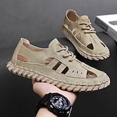 abordables sandales d'extérieur-Sandales beiges en similicuir pour homme, confortables et élégantes, idéales pour les vacances à la plage et l'été.