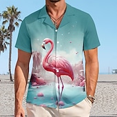 cheap Birds &amp; Animals-Men&#039;s Flamingo Tropical Shirt Summer Hawaiian Shirt Aloha Shirt Short Sleeve Shirt Cuban Collar Vacation Hawaiian Resort Style Vacation Holiday Beach Blue Pink / Purple Green S M L