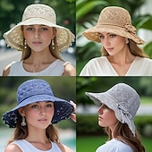 abordables refrigeración calefacción-Sombrero de paja de ala ancha para mujer, sombrero de playa flexible con lazo, sombrero de verano con protección UV, visera plegable para viajes al aire libre