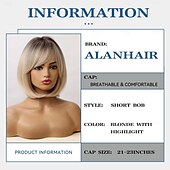 cheap Older Wigs-Bob Wigs for Women Short Bob Yaki Wigs with Bangs Short Bob Wigs Blonde Bob Wigs Realistic Look Synthetic wigs Blonde Brown Black Aubrun Dark Brown