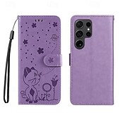 cheap Samsung Cases-Phone Case For Samsung Galaxy S24 S23 S22 S21 S20 Ultra Plus FE A54 A34 A14 Note 20 10 S25 Ultra Wallet Case Magnetic Full Body Protective with Wrist Strap Cat Bee TPU PU Leather