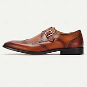 billiga Premium läder Loafers-munkbandsskor för män svart brunt brunt läder brogue-spänne