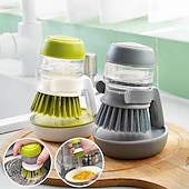 baratos Utensílios para o Lar-escova de limpeza de pressão multifuncional, esponja de distribuição automática de líquidos escova de prato: purificador de panela de cozinha com óleo antiaderente com dispensador de detergente