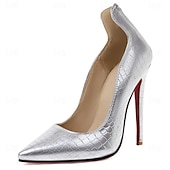 abordables Officiel-Femme Chaussures à Talons Bottes métalliques Saint Valentin Talon Aiguille Bout pointu Mode Cuir microbien Fermeture Argent Noir Blanche