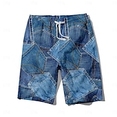 baratos Impressão Geométrica-Homens Ganga Costura em bloco de cores Calção Justo de Natação Shorts de Natação Bermuda de Surf Cintura Média Havaiana Casual Feriado Praia Com Cordão com forro de malha Cintura elástica Designer