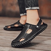 baratos sandálias de exterior-Homens Sandálias Sandálias rasas Sandálias De Moda Chinelos ao ar livre sapatos feitos à mão Caminhada Casual Estilo Praia Diário Escritório e Carreira Pele Napa Tecelagem voadora Respirável