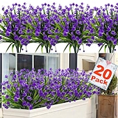 abordables Plantes et Fleurs Artificielles-Paquet de 20 décorations extérieures de fleurs artificielles - buissons en plastique résistant aux UV et fausses fleurs pour la décoration extérieure