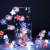 Недорогие Питание от батареек-Патриотичные светодиодные гирлянды Декор для Дня независимости 2 м 20 LED для Дня независимости 4 июля 250-й юбилей День памяти работающие от батареек звёздные огоньки праздничное украшение для дома