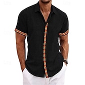 abordables Informal de negocios-Hombre Camisa Camisa de lino Camisa casual Remera de algodón Bloque de color Vacaciones Calle Negro Blanco Azul cielo Gris Manga Corta Cuello Vuelto Verano Ropa Abotonar