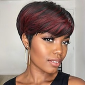 economico Parrucche di capelli veri senza cuffia-parrucca pixie cut per le donne nere parrucche dei capelli umani per le donne nere parrucca caschetto corto parrucche dei capelli umani con la frangetta parrucche corte per le donne nere parrucche bob