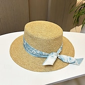 economico Fascinator-fascinators berretto Copricapo Acrilico / cotone Paglia Cappello di paglia Cappello da sole Per eventi Spiaggia Elegante Semplice Con Nastri Colore Puro Copricapo Copricapo