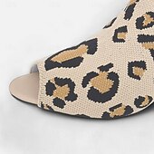 levne Dámské sandály-Dámské ponožkové sandály s leopardím vzorem, otevřenou špičkou, robustním podpatkem a výřezem na zadní straně, moderní pletené strečové podpatky pro letní streetwear, večírky a ležérní elegantní vzhled.