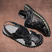 cheap Casual Sandals-Men&#039;s Brown Leather Sandals with Adjustable Strap and Stylish Stitching – Comfortable and Durable for Casual Outings, Beach and Everyday Wear