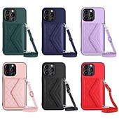 baratos Capas para iPhone-telefone Capinha Para iPhone 16 iPhone 15 Pro Max Plus iPhone 14 13 12 11 Pro Max Plus Mini SE Capa traseira Com Suporte com cordão Slot para cartão Retro TPU Couro PU