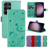 cheap Samsung Cases-Phone Case For Samsung Galaxy S24 S23 S22 S21 S20 Ultra Plus FE A54 A34 A14 Note 20 10 S25 Ultra Wallet Case Magnetic Full Body Protective with Wrist Strap Cat Bee TPU PU Leather