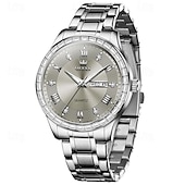 economico Orologi al quarzo-olevs marchio acciaio cinturino orologio da uomo business luminoso doppio calendario semplice orologio al quarzo impermeabile sportivo moda orologio da polso da uomo strass
