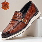 ieftine Mocasini din piele premium-mocasini barbati piele negru maro model crocodil catarama metalica