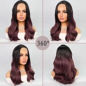 baratos Perucas Sintéticas com Renda-Peruca sintética Ondulado Estilo 18 polegada Multi Cores Parte do meio Parte U Peruca Mulheres Peruca Preto / Roxo