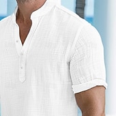 economico Vacanza-Per uomo Camicia camicia di lino Camicia con colletto a fascia Camicia popover Camicia estiva Abbigliamento mare Liscio Da mare Curise Bianco Blu Arancione Manica corta A fascia Estate Abbigliamento