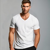 billiga Herrarnas Elite T-shirts och linnen-Herr T-shirt T-tröja Kort ärm V-hals Sommar Slät Mode Designer Klassisk Semester Gata Utekväll Svart Vit Blå Topp t-shirt för män