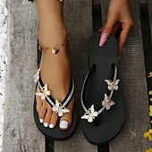 voordelige Vakantiesandalen-Dames slippers met strass-vlindersleehak – glamoureuze strandsandalen voor zomervakanties, poolparty&#039;s en casual resortkleding