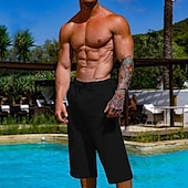 baratos Feriado-Homens Shorts de verão Shorts de praia Bolsos Com Cordão Cintura elástica Tecido Conforto Respirável Comprimento do joelho Férias Feriado Praia Havaiana Boho Preto Branco