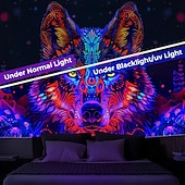 お買い得  ブラックライトタペストリー-ブラックライトタペストリー 紫外線反応性 暗闇で光る 光るパーティー ネオン 鹿 動物 サイケデリック トリッピー ミスティ 吊り下げタペストリー 壁アート 壁画 リビング用