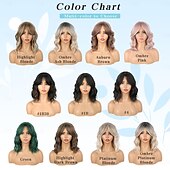 abordables perruque plus âgée-perruque courte ondulée avec frange de rideau blonde courte brun foncé brun vert noir perruque ondulée bouclée brun clair bob ondulé longueur d&#039;épaule perruque 14 pouces