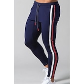 お買い得  メンズアクティブパンツ-男性用 ジョガーパンツ スウェットパンツ ジッパー 足首ジッパー ベース層 スポーツ アスレイジャー 冬 高通気性 ソフト モイスチャーコントロール フィットネス ジムトレーニング ランニング スリムフィット スポーツウェア アクティブウェア 縞柄 ブラック ダークブルー グレー