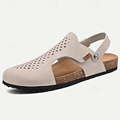 cheap Outdoor Sandals-Men&#039;s Sandals Slippers &amp; Flip-Flops Flat Sandals Microfiber Breathable Comfortable Slip Resistant Loafer Buckle Brown Beige