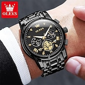 abordables Montres à quartz-Olevs – montre-bracelet lumineuse pour hommes, chronographe lumineux, indication 24 heures, à quartz, ceinture en acier, étanche, nouvelle collection