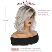 cheap Older Wigs-Curly Wavy Short Bob Wig With Bangs For Girls Women Daily Use Shoulder Length Side Part Synthetic Hair Replacement Wigs Natural Looking 12 inch