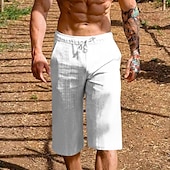 baratos Feriado-Homens Shorts de verão Shorts de praia Bolsos Com Cordão Cintura elástica Tecido Conforto Respirável Comprimento do joelho Férias Feriado Praia Havaiana Boho Preto Branco
