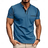 abordables T-shirt Henley décontracté-Homme Chemise Henley T-shirt Manches courtes Uni Mode Designer Basique Avec Poches Henley Vacances Rue Sortir Été Abricot bleu marine Grise T-shirt Henley