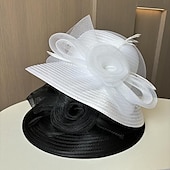 billige Coiffer-fascinators Hatter Hodeplagg polyester organza Bøttehatt Solhatt slørhatt Avslappet Ferie Elegant Årgang Med Fjær Blomst Hodeplagg Hodeplagg