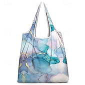 cheap Handbag &amp; Totes-Women&#039;s Large Abstract Floral Print Tote Bag – Reusable Foldable Shopping Bag with Artistic Design for Everyday Use