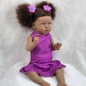 cheap Dolls-22 inch Black Dolls Reborn Doll Baby &amp; Toddler Toy Doll Reborn Baby Doll Baby Baby Girl African Doll Reborn Baby Doll Saskia Newborn lifelike Gift Hand Made Non Toxic Vinyl W-05022 with Clothes and