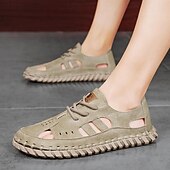 abordables sandales d'extérieur-Sandales beiges en similicuir pour homme, confortables et élégantes, idéales pour les vacances à la plage et l'été.