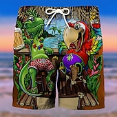 billiga Djur &amp; Fåglar-Herr Grafisk Träd Papegoja Badshorts Boardshorts Medium Midja Mode Streetwear Designer Ledigt Dagligen Helgdag Ficka Snörning Elastisk midja Designer Kläder