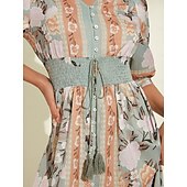 abordables Robes de fête-Robe longue en satin vert à fleurs, col en V, manches bouffantes, pour invités de fête/mariage, pour impressionner 2024