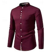 economico camicia da uomo con bottoni-Per uomo Camicia Camicia con colletto cinese Camicia con colletto alla coreana Camicia Estiva Camicia casual Camicia da Spiaggia Nero Bianco Vino Manica Lunga Paisley Blocco di colori Colletto alla