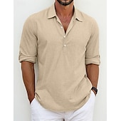 economico Classico-Per uomo Camicia Camicia di lino Camicia Estiva Abbigliamento da spiaggia Camicia con Bottoni Semplice Vacanza Casuale Nero Bianco Blu Verde Manica Lunga Bavero Primavera &amp; Estate Abbigliamento