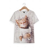levne Tričko se zvířaty-dámské tričko basic cat print krátký rukáv běžné topy kulatý výstřih denní víkend bílá