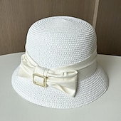 ieftine Pălării Party-Palarie Veșminte de cap Poliester Paie Clop Paie Căciulă Palarie de soare Casual Concediu Elegant Retro Cu Funde Culoare Pură Diadema Articole Pentru Cap